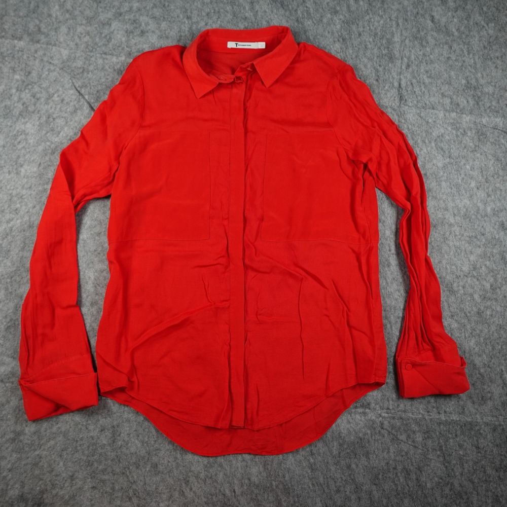 T Alexander Wang Top Womens Medium Red Silk Blend Long Sleeve Button Down Blouse